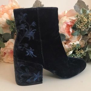 Kenneth Cole Navy Velvet Embroidered Bootie
